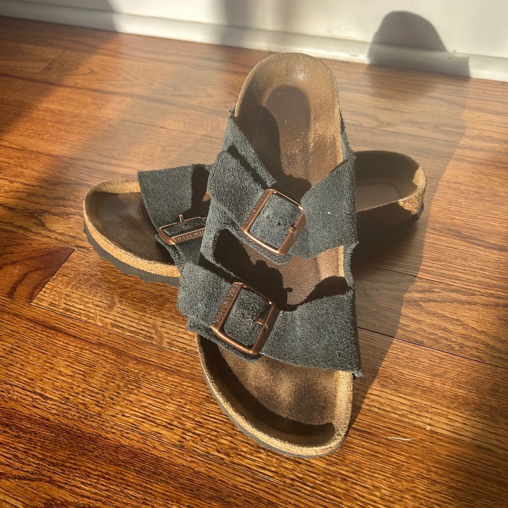 Birkenstock Arizona Suede Soft Footbed Navy Blue Sandals
